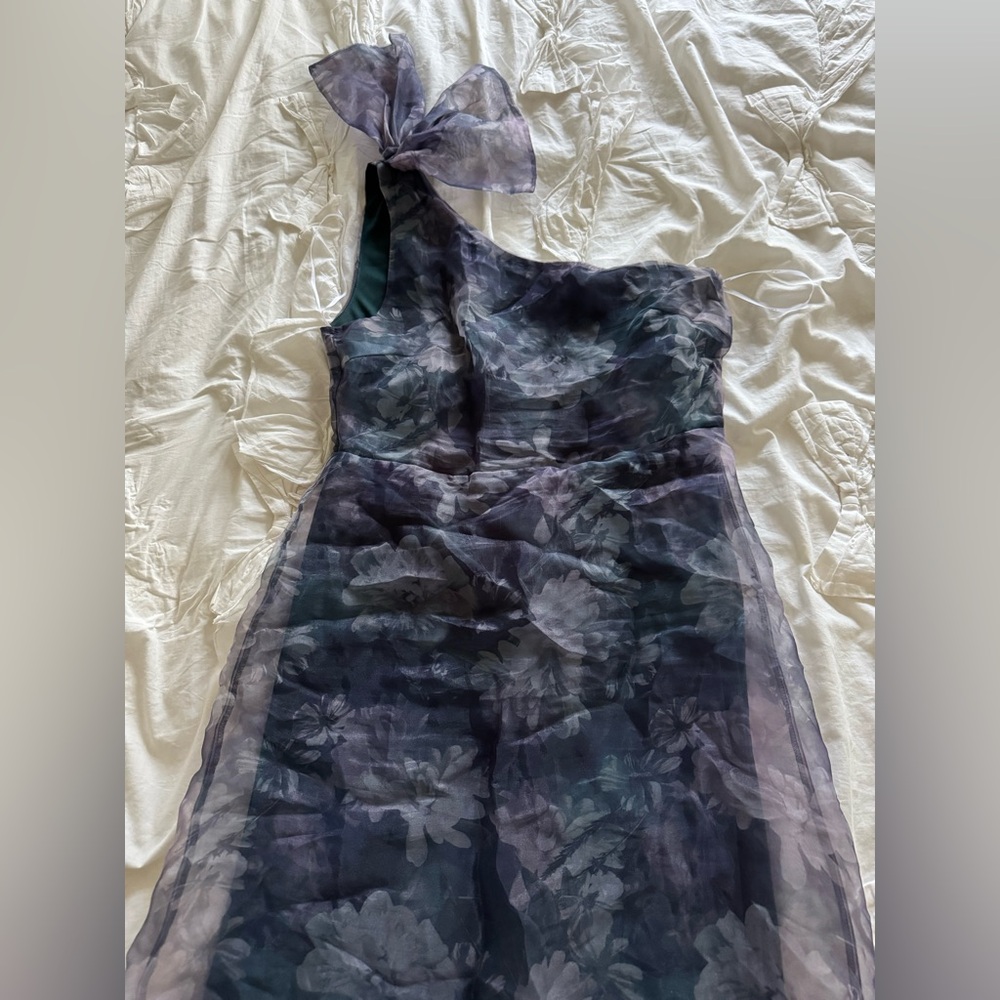 Lulu's Beyond Fabulous Blue Floral Organza One Shoulder Maxi Dress